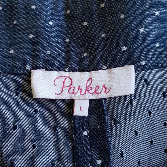 PARKER chambray pin dot polka dot cotton blue shorts Size Large NEW - Picture 5 of 7